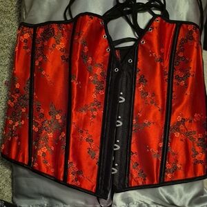 Red Floral Corset Top
